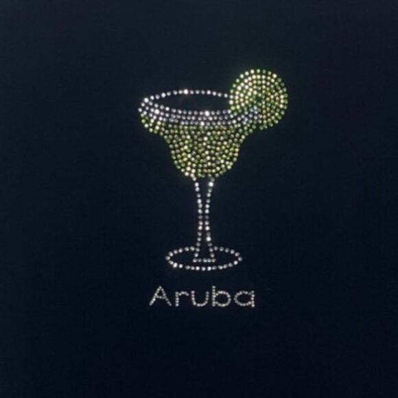 Aruba Cocktail Rhinestone Tshirt Womens Large Black Popular Sports - Picture 5 of 7